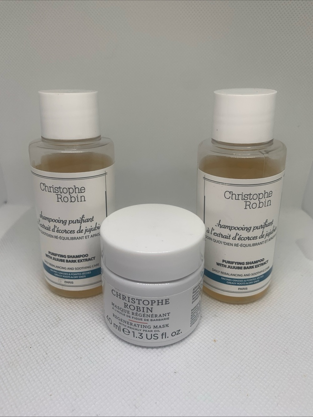 Christophe Robin Regenerating Mask & 2 Purifying Shampoo Set - Travel Size New